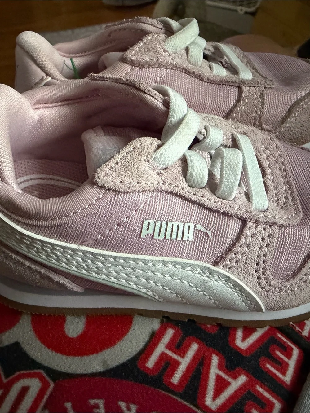 Puma Kids Pink and White Low-Top Sneakers